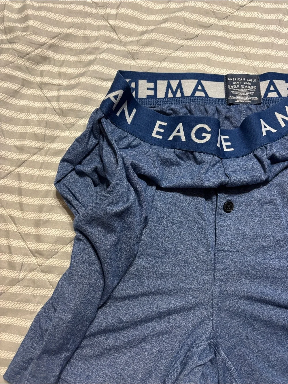 American Eagle Outfitters Blue Heather Knit Boxer Shorts with Branded Waistband